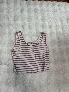 SO White Tank Top with Pink & Black Stripes